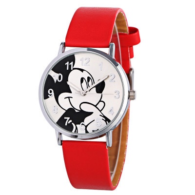 Đồng hồ LWCC 159 dây da mặt hình chuột Mickey dễ thương cho nữ