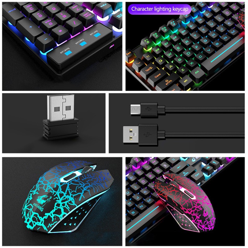 Wili 2.4G Wireless Gaming Keyboard and Mouse Set Colorful LED Breathing Light Keypad