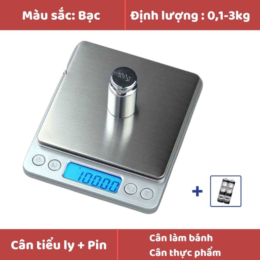 Cân Tiểu Ly Điện Tử Nhà Bếp Kitchen Định Lượng 0,1-5kg Làm Bánh Cân Cao Cấp Tặng Kèm 2 Viên Pin AA