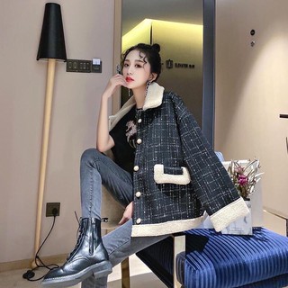 Áo khoác dạ tweed lót lông cúc ngọc