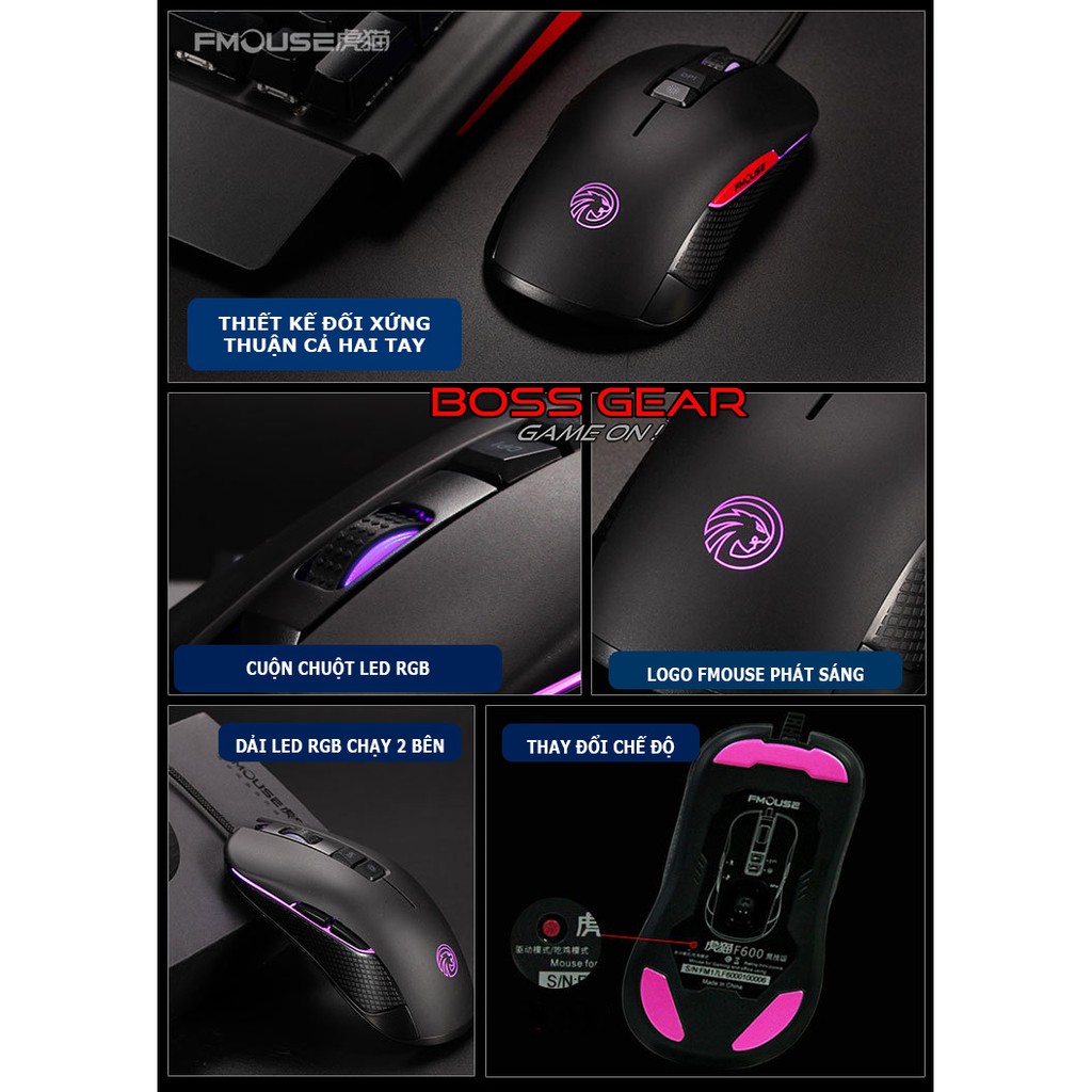 [Mã SKAMPUSHA7 giảm 8% đơn 250k]Chuột Gaming Fmouse F600 RGB ( Thiết Kế Đối XứngLED RGBPhần Mềm Riêng )