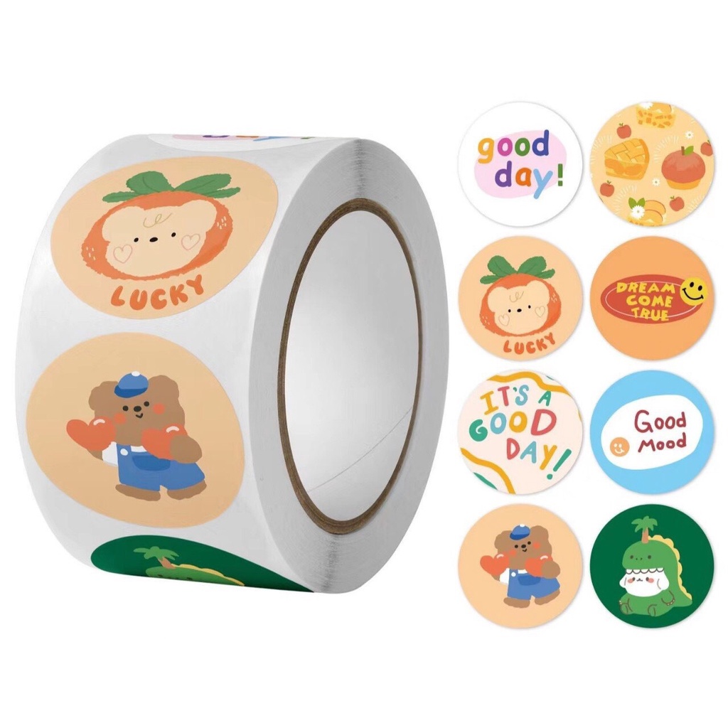 Cuộn tem THANK YOU 500 miếng chibi nhiều hình cute - shopliam