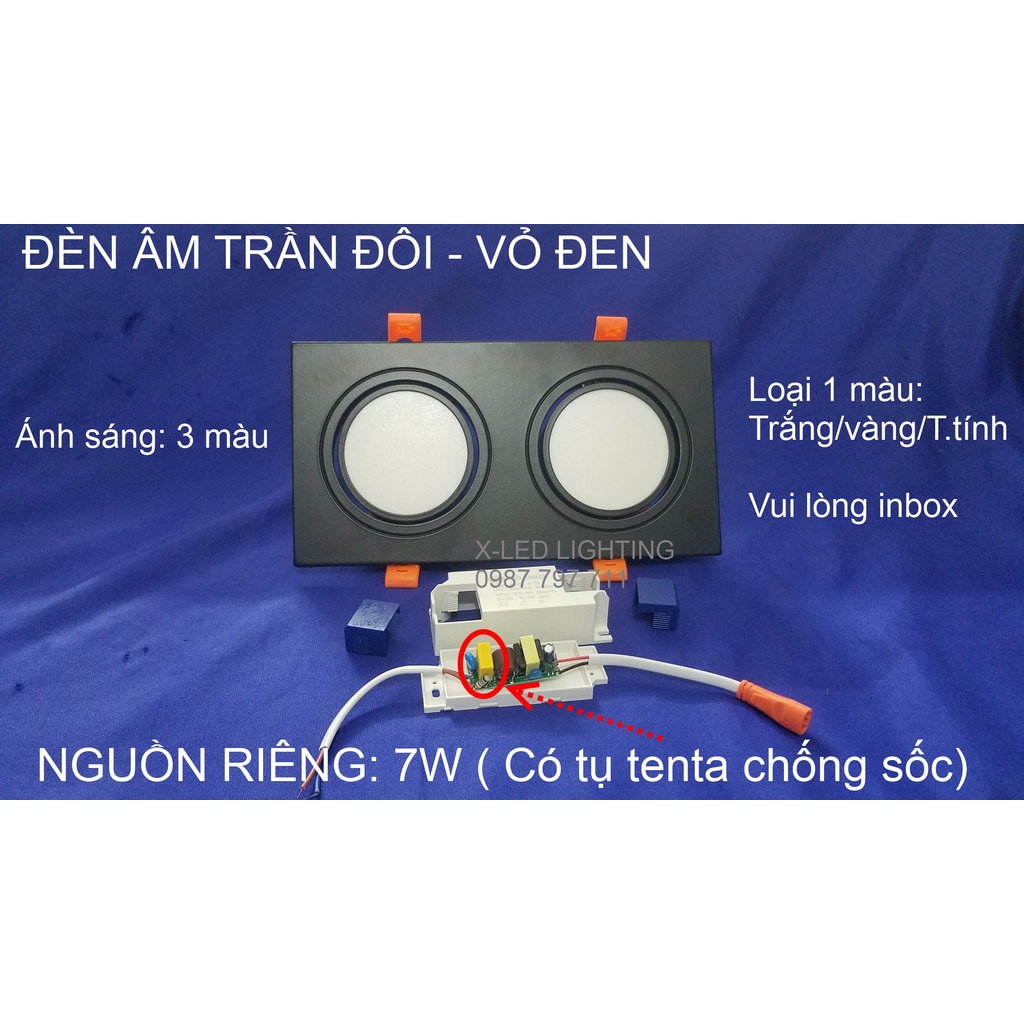 Đèn âm trần đôi chống chói , 2 bóng - Vỏ đen - 7w, 10w