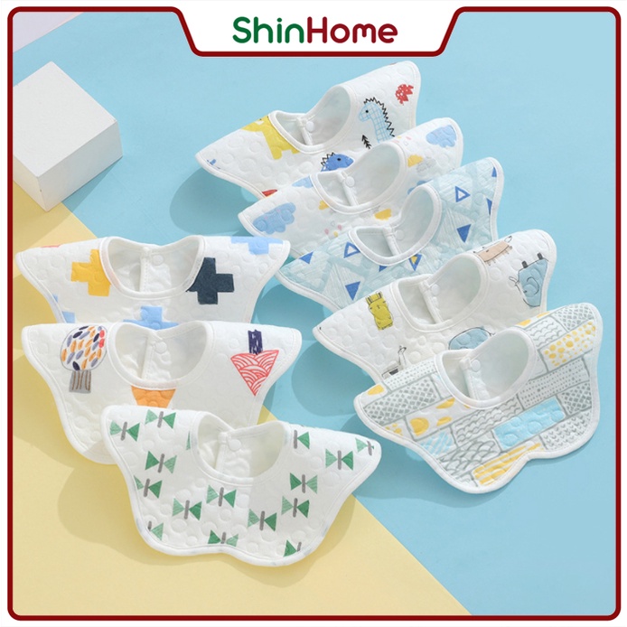 Yếm tròn cho bé, yếm trẻ em chống thấm xoay 360 độ cotton (hàng đẹp)