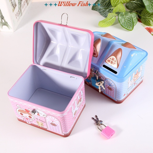 Con heo đất Ống Heo Tiết Kiệm Bằng Thiếc Hình Ngôi Nhà Hoạt Hình Dễ Thương Cho Bé