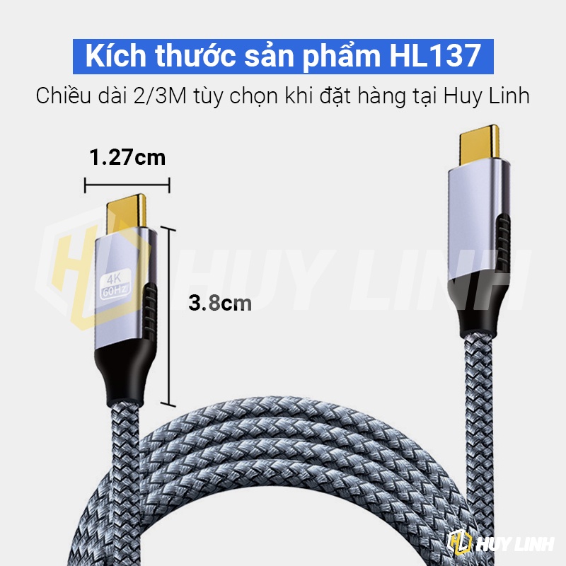 Truyền tải hình ảnh bằng một sợi cáp Type-C to C hỗ trợ 4K60HZ Sạc PD 100W dây bện dù HL137