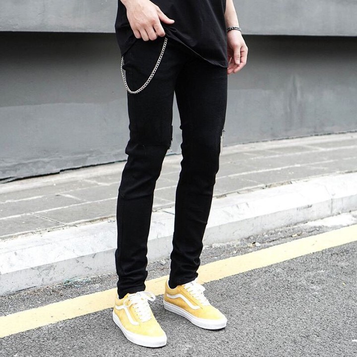 Quần jean đen nam ✅ quần jean nam đen ✅ quần đen trơn, rách gối co dãn TRENDYSTORE | BigBuy360 - bigbuy360.vn