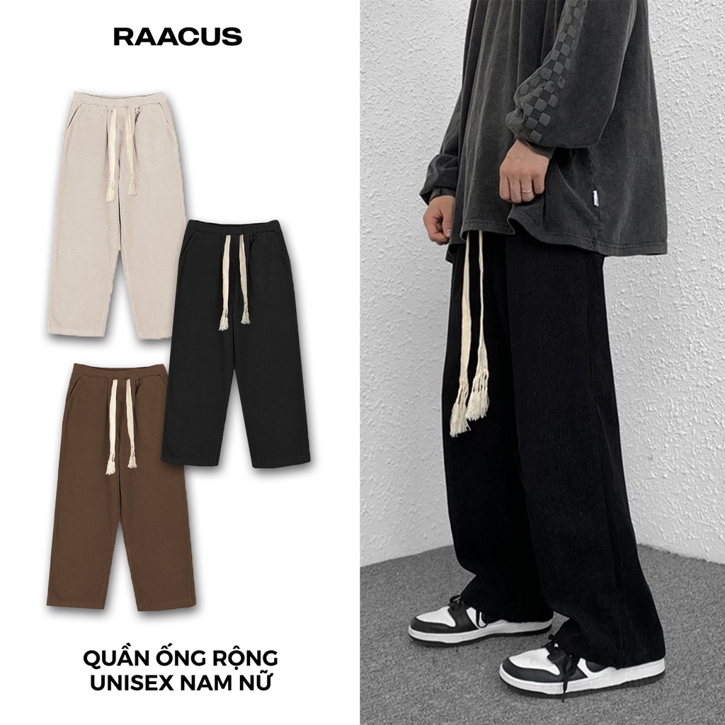 Quần ống rộng nam nữ nhung tăm RAACUS unisex,  quần nhung tăm nam nữ ống rộng dáng suông phong cách ulzzang