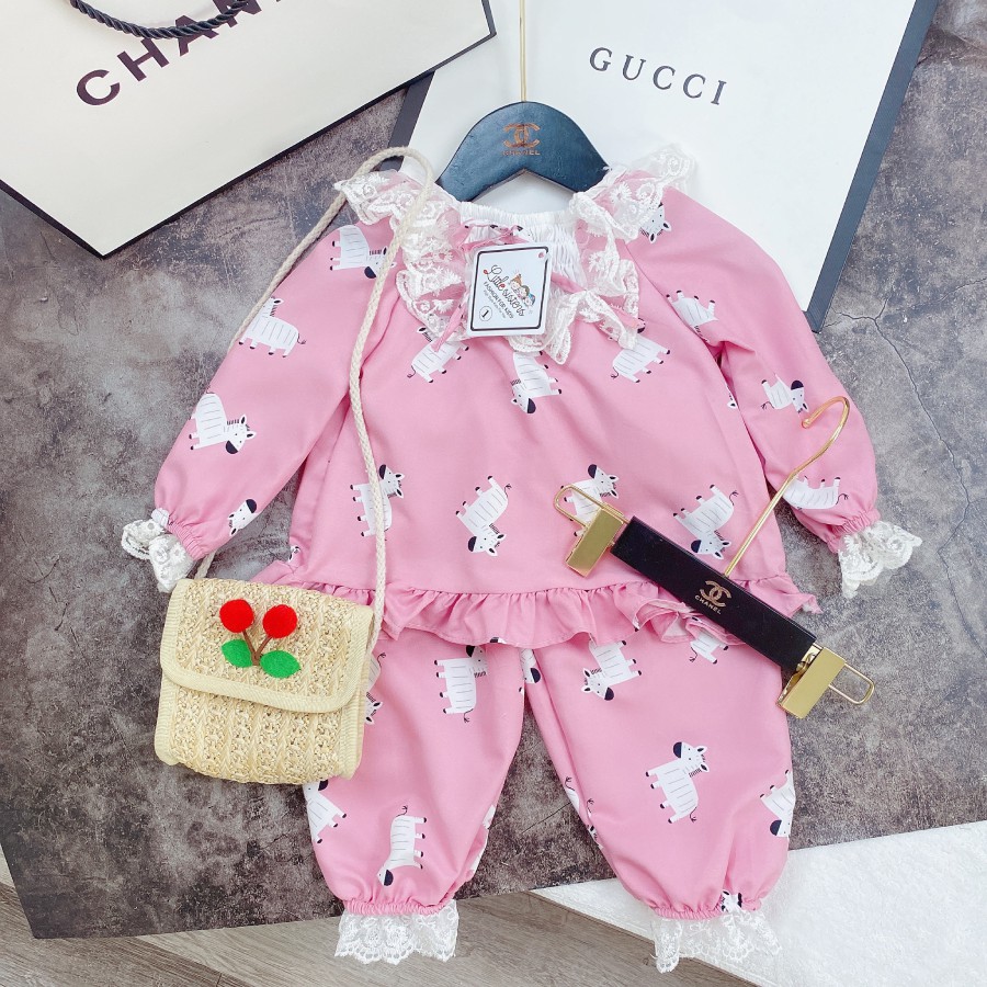 [Mã FARSBR242 giảm 15% đơn 99K] Bộ Ngủ Pijama Dài Tay Bé Gái Viền Ren Kate Hàn [ BN05] - Babi mama