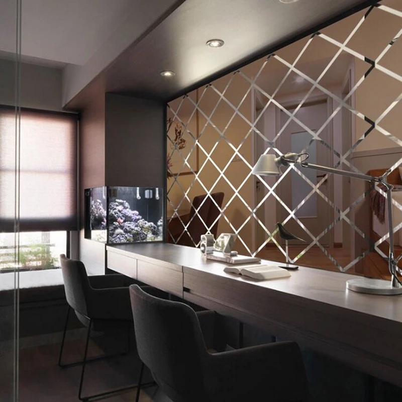 Bộ miếng dán tường hình thoi 3D tráng gương độc đáo