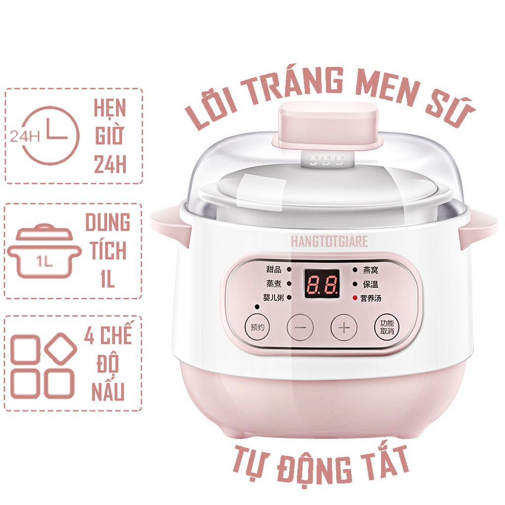 Nồi Hầm Cách Thủy Đa Năng 4 in 1, Nồi Hầm Nấu Chậm Dung Tích 1L, Ninh Nhừ,Nấu Cháo Đồ Ăn Dặm Cho Bé