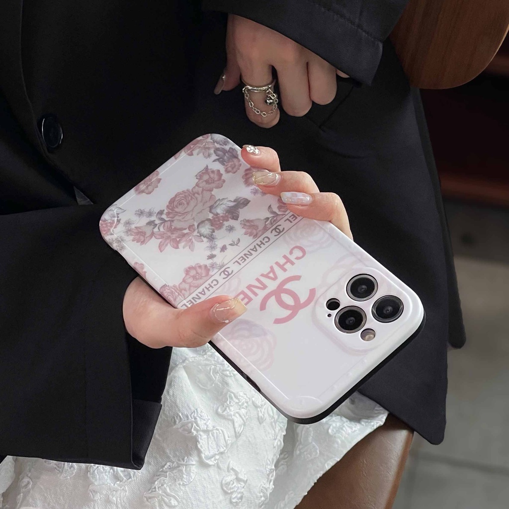 Ốp Điện Thoại Chống Sốc Họa Tiết Hoa Trắng Đen Cho iPhone 14 13pro max 12pro 11promax 11