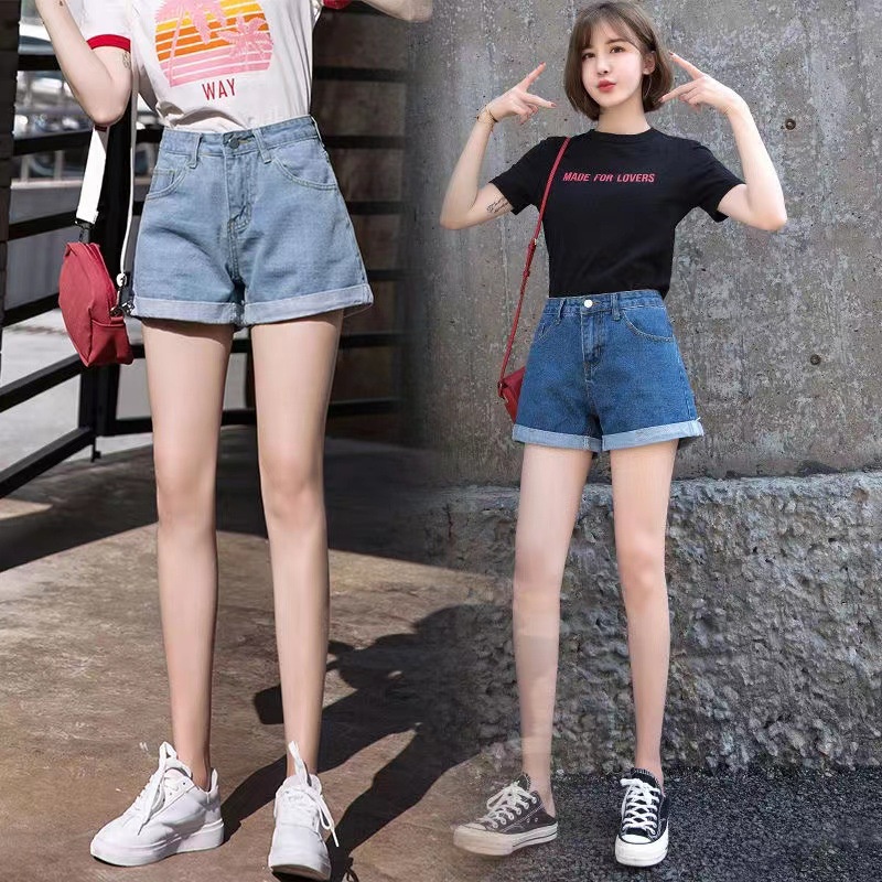Quần Short denim Màu Đen Dáng Chữ A Ống Rộng Lưng Cao Thời Trang Cho Nữ
