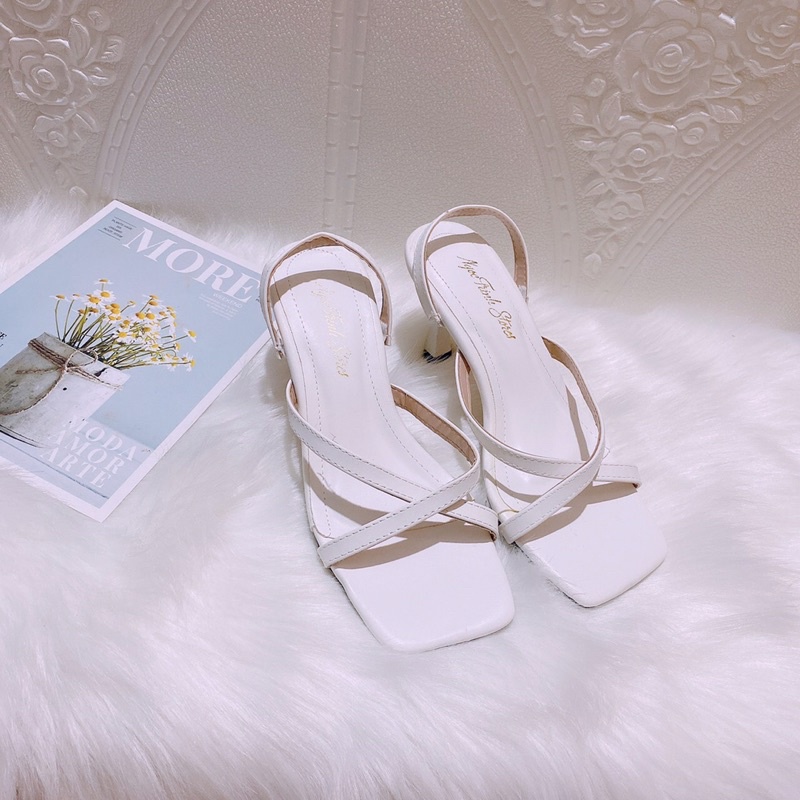 Săn sale | Sandal cao gót công sở quai mảnh chéo số 3 da lì gót nhọn 6p cực thanh mảnh tôn chân chị em nào cũng mê
