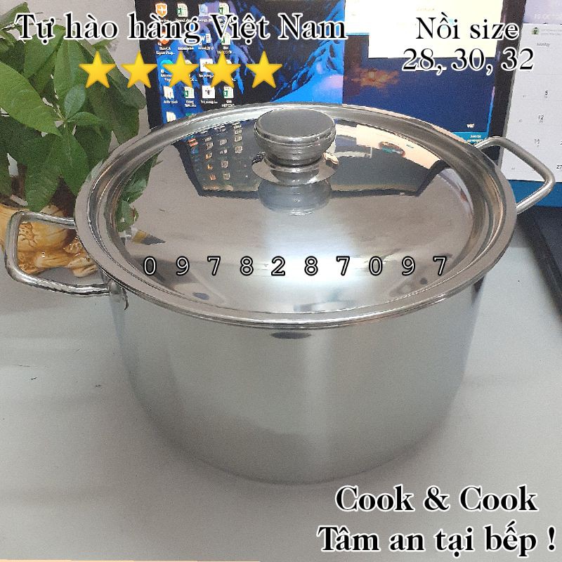 [CHÍNH HÃNG] Nồi inox 3 đáy 5, 10, 15, 20 lít cao cấp sử dụng trên bếp từ Vietcook, nồi luộc gà, nấu súp canh...