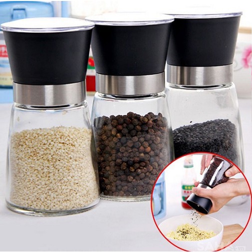 Dụng cụ xay tiêu cầm tay 2 trong 1, lọ xay tiêu thủy tinh nhỏ gọn tiện dụng