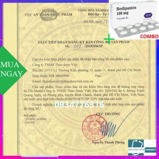 Combo Bedipanten 100mg +  SIRO TĂNG SỨC ĐỀ KHÁNG ONG VÀNG Hộp 30 gói