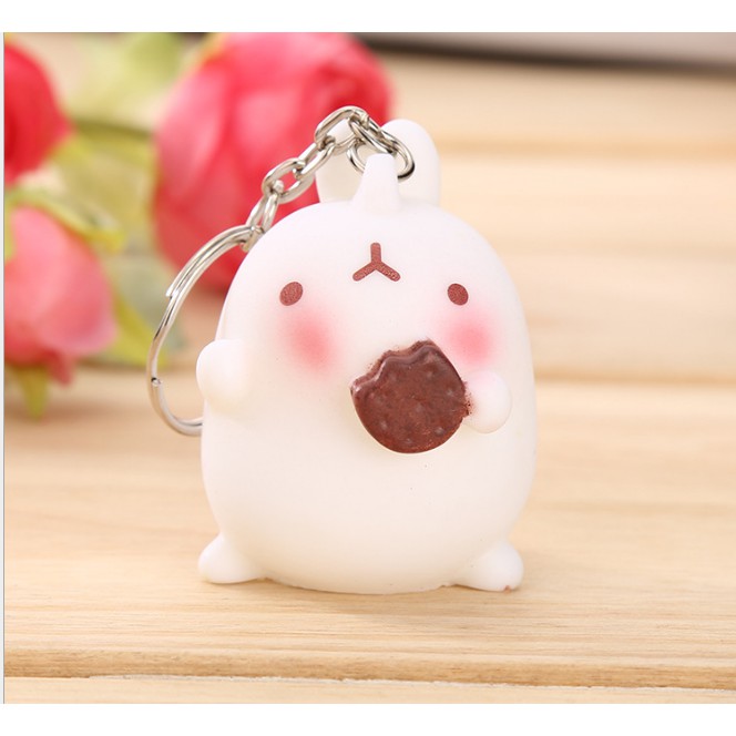 Móc Khóa cute Silicone Thỏ Mochi - Khóa Trắng