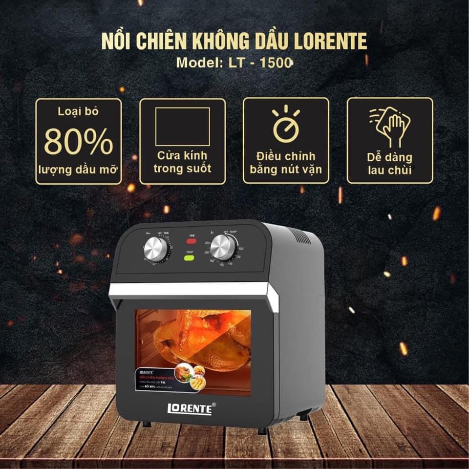 Nồi chiên không dầu Dung tích 15Lit Lorente LT-1500, công suất 1600W, màu đen, Bảo hành 12 tháng