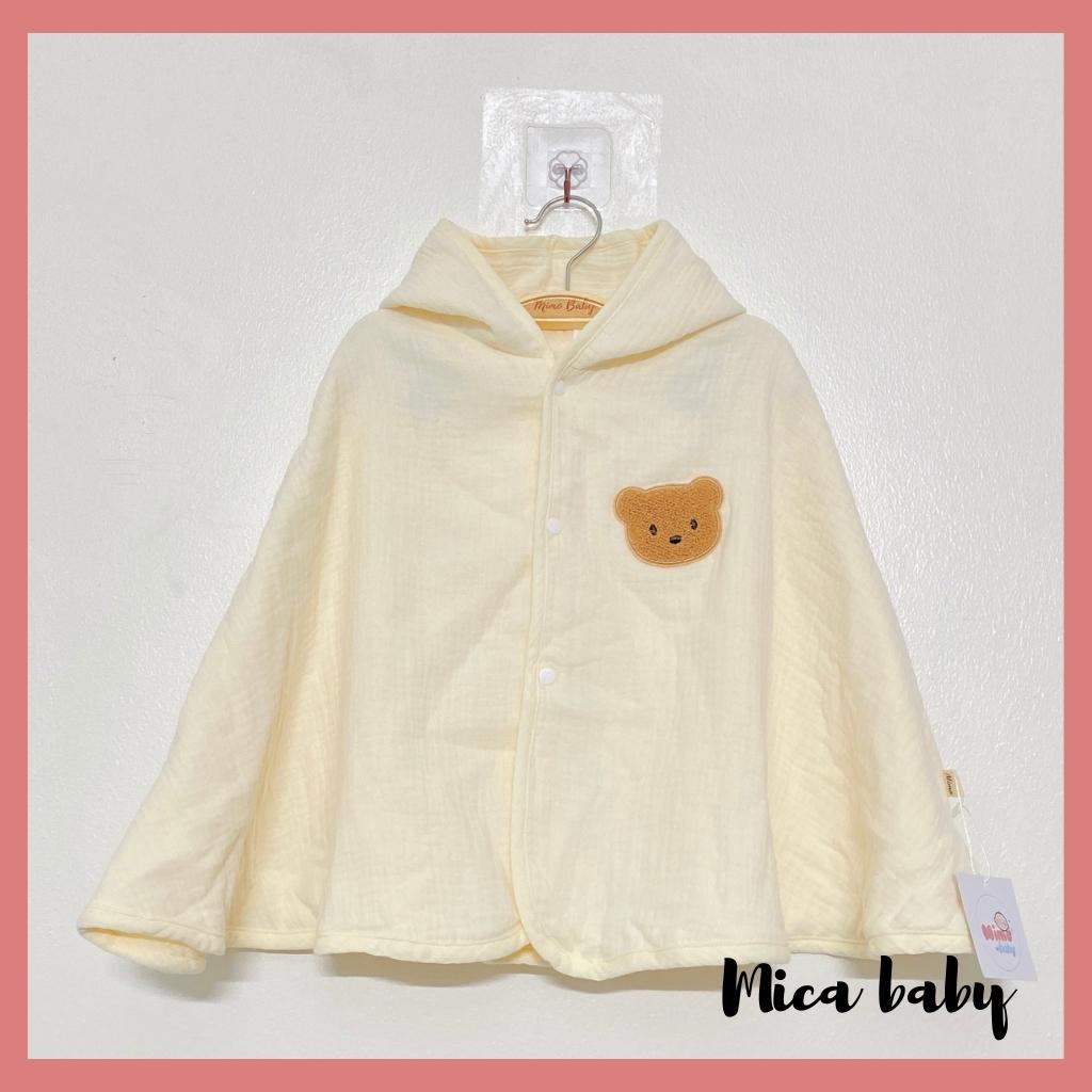 Áo choàng thu đông chất liệu xô muslin đính gấu dễ thương cho bé QA34 Mica Baby