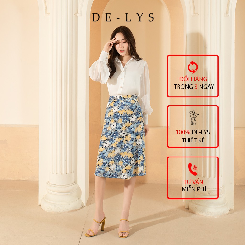 Chân váy chữ a công sở cao cấp Delys chân váy dài chữ a lưng cao họa tiết hoa xanh | BigBuy360 - bigbuy360.vn