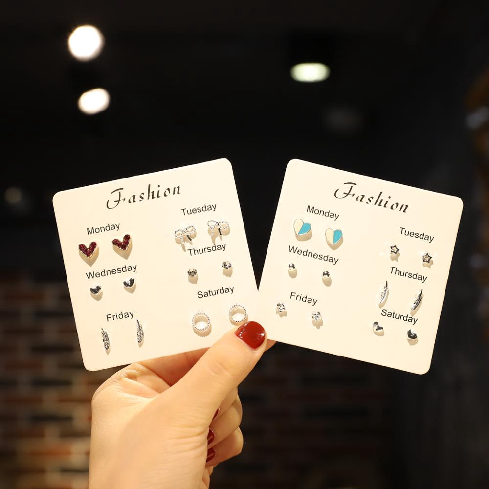 Set 6 đôi khuyên tai một tuần thời trang làm quà tặng ngày lễ tình nhân cho nữ / học sinh