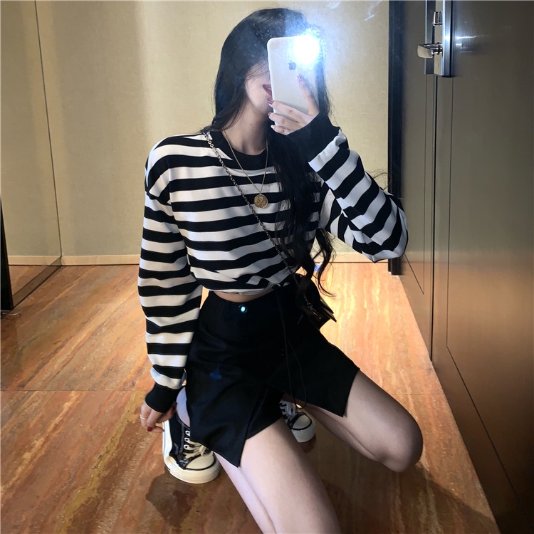 Áo Thun Tay Dài Họa Tiết Sọc Ngang Thời Trang Cho Nữ