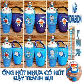 《HIẾM_NẮP MON_LY XANH》 BỘ LY DORAEMON XANH GIỮ NHIỆT ĐỒNG BỘ NẮP NHỰA DORAEMON