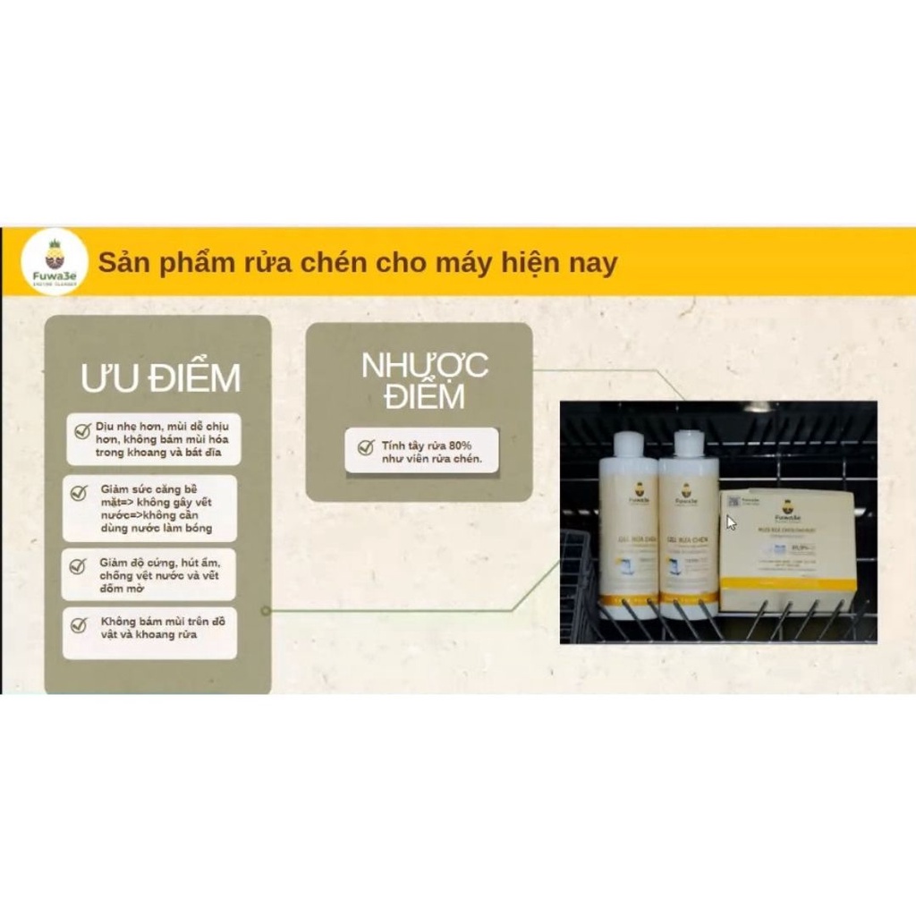 Nước rửa chén cho máy rửa chén bát Fuwa3e hữu cơ enzyme  sinh học dạng gel 2L