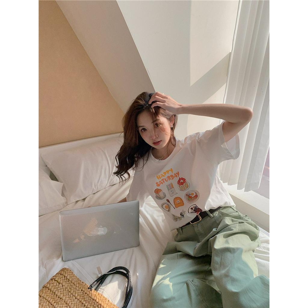 Áo Thun Cotton Cổ Tròn Ngắn Tay In Chữ Thời Trang Cá Tính 61828