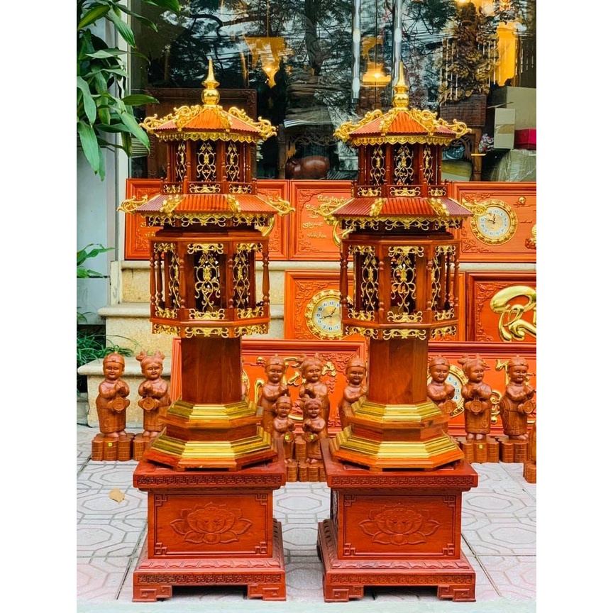 Đèn thờ kiểu mái chùa gỗ hương dát vàng