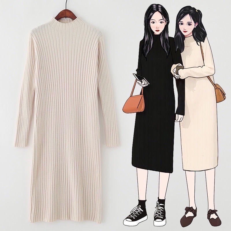 [Có sẵn] Váy Len Đũa Dáng Suông Quảng Châu 3 Màu Basic Hottrend