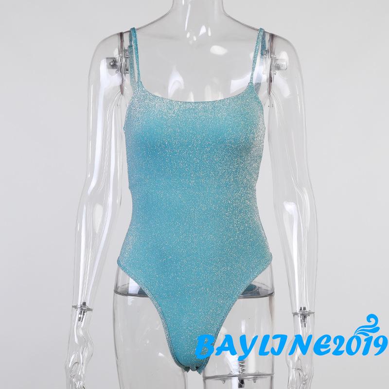 BAY-Female Bodysuit, Adults Solid Color U-Neck Sleeveless Spaghetti Strap Romper Playsuits for Summer, Black/Pink/Blue,