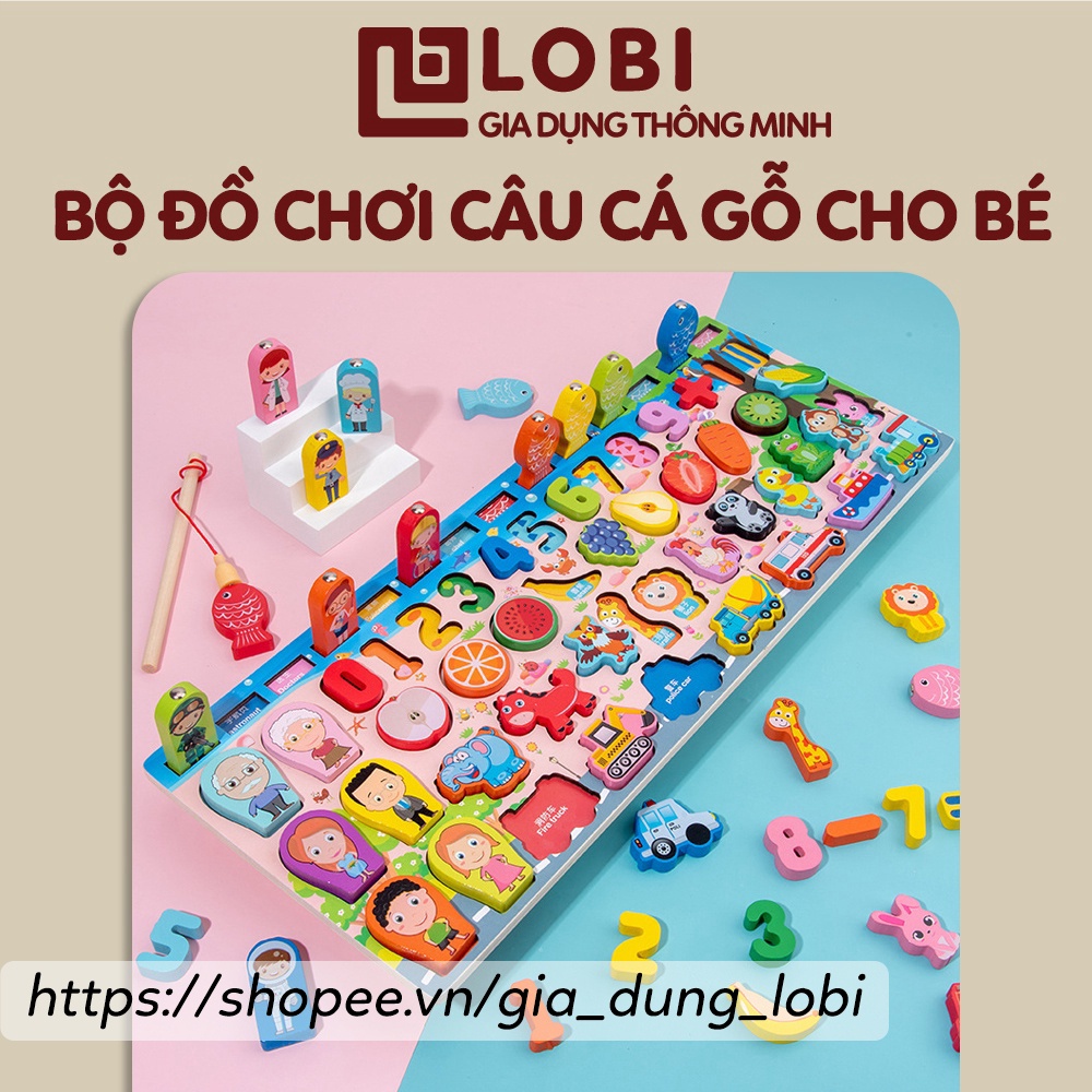 Bộ đồ chơi gỗ câu cá thông minh ghép số ghép hình Montessori cho bé tư 3-5 tuổi