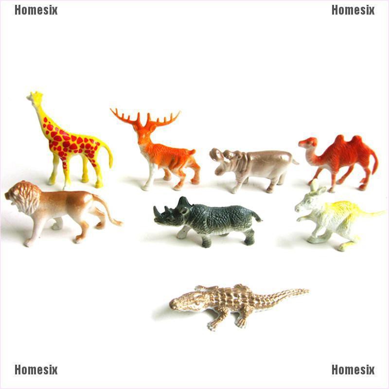 [HoMSI] 8PCS Plastic Zoo Animal Figure Tiger Leopard Hippo Giraffe Kids Animal Toys Gift SUU