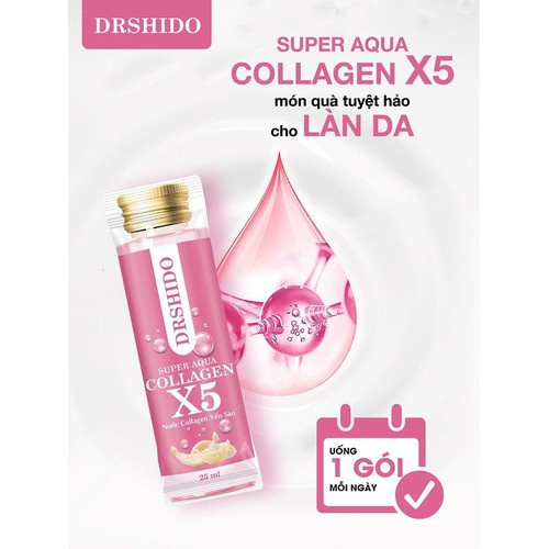 01 Hộp Nước uống Collagen Yến sào Nhật bản - COLLAGEN X5 SUPER AQUA DR SHIDO (14 gói / hộp)