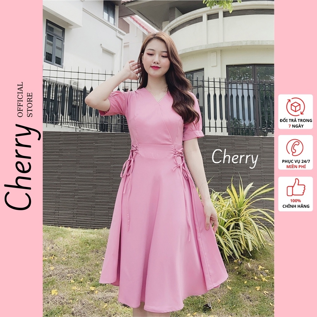Váy thiết kế dáng xèo - Đầm thắt eo nữ tính - Cherry Store V033