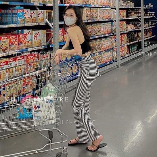 Quần ống loe cạp cao legging dáng dài, Quần legging nữ ống loe chất cotton co dãn