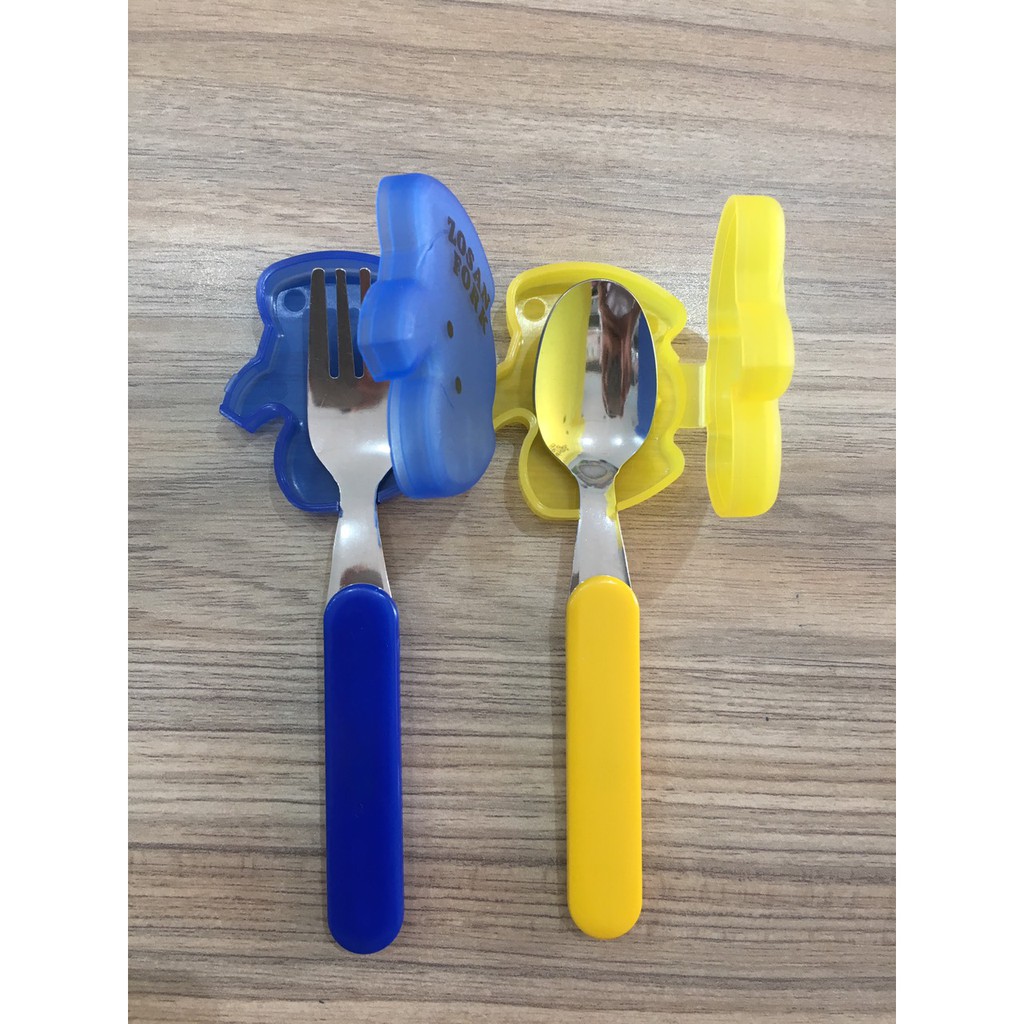 Thìa/ muỗng/ nĩa inox có hộp đựng hình thú cho bé ăn dặm Zosan Spoon nội địa Nhật