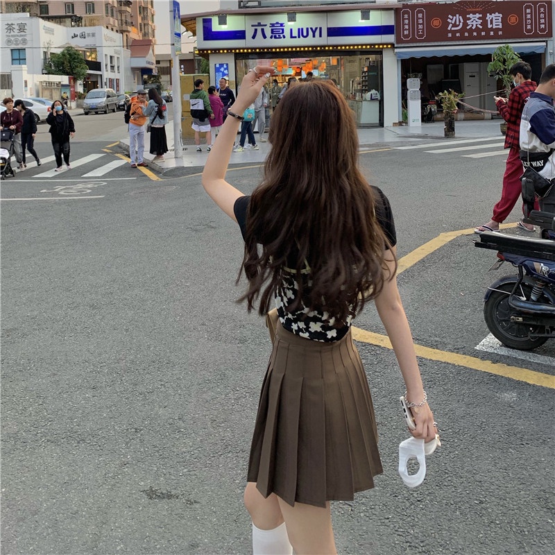 Chân váy tennis chữ A xếp ly màu nâu dáng ngắn kiểu Hàn Quốc CW258 | BigBuy360 - bigbuy360.vn