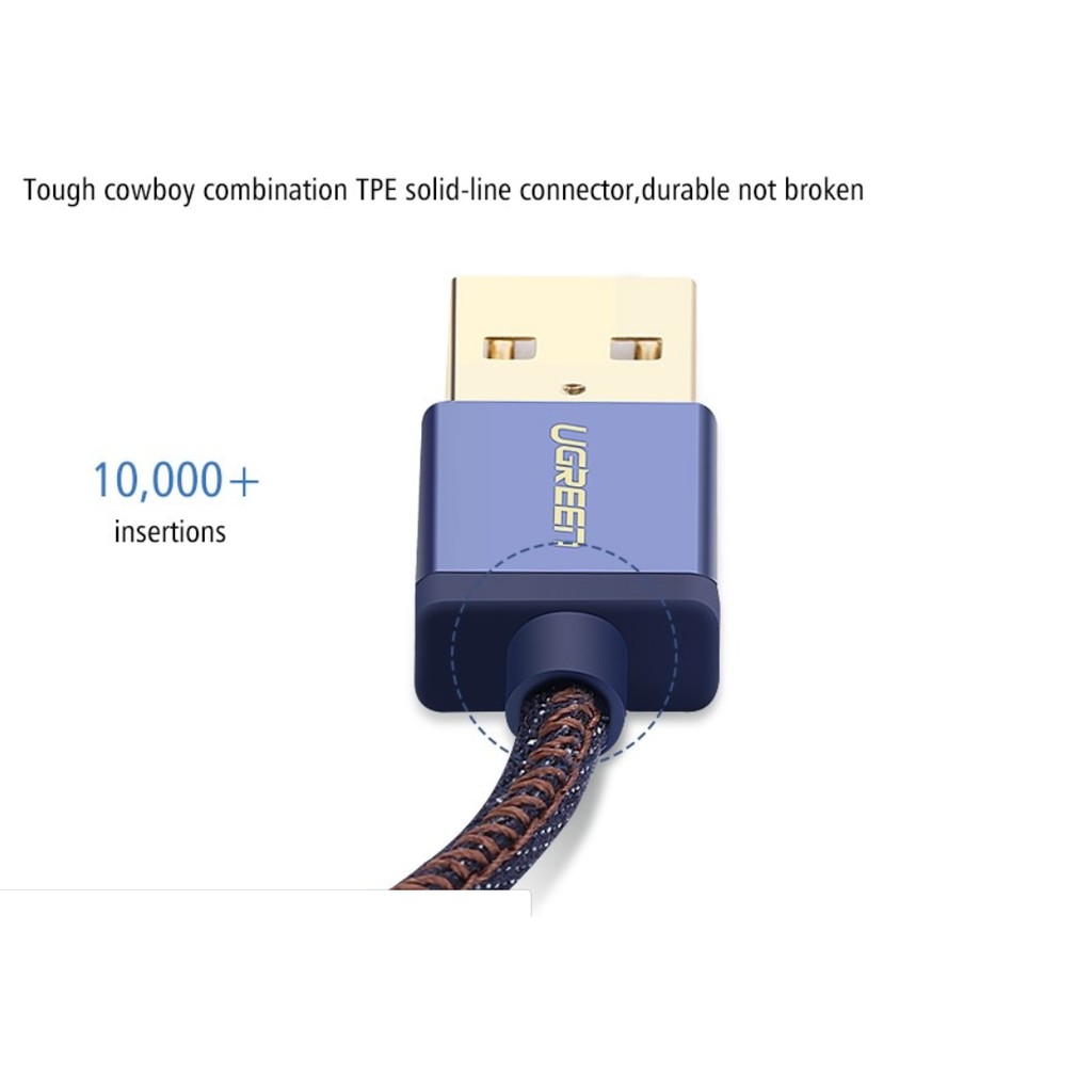 Cáp sạc và truyền dữ liệu USB 2.0 sang Micro USB dài 1-2m UGREEN US246 vỏ bọc da bò, dòng 2A