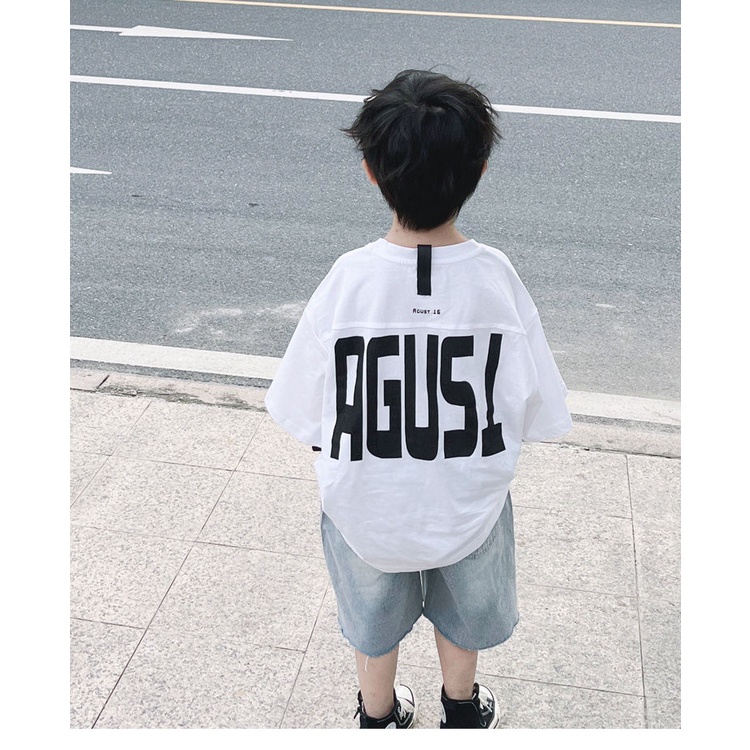 Áo Thun Cotton Trơn Tay Ngắn Cổ Tròn In Họa Tiết Hoạt Hình Phong Cách Hàn Quốc Cho Bé Trai