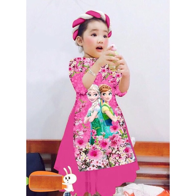 Áo dài elsa kèm mấn và chân váy bé gái