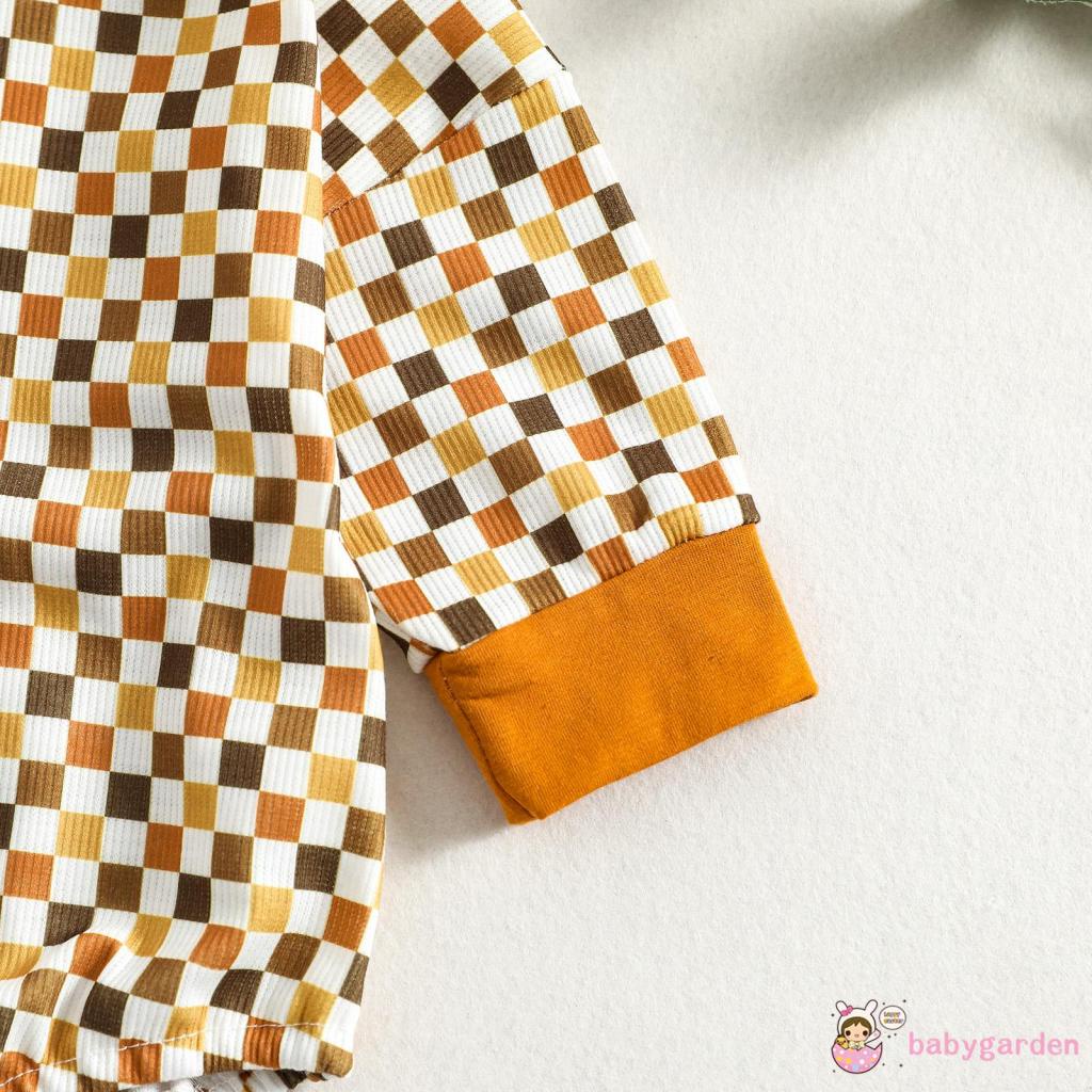 Bộ Áo Liền Quần Tay Dài Cổ Thuyền In Họa Tiết Kẻ Ô Dành Cho Bé Trai 0-24 Tháng Tuổi