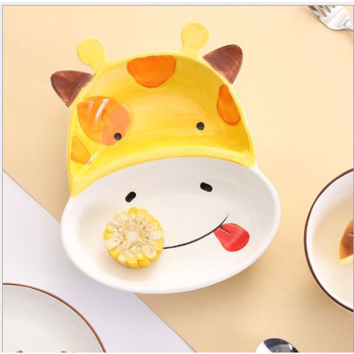 Khay ăn dặm gốm sứ Hươu cao cổ cho bé ngộ nghĩnh