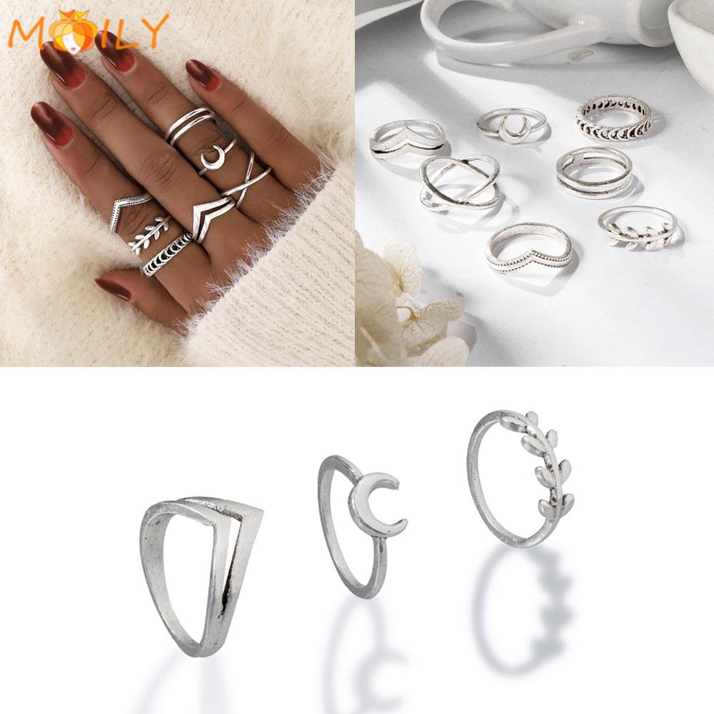 Set 7 Nhẫn Bạc Phong Cách Punk Rock Dành Cho Nữ