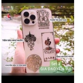 sét 4 miếng dán ốp điện thoại may mắn, tài lộc, bình an