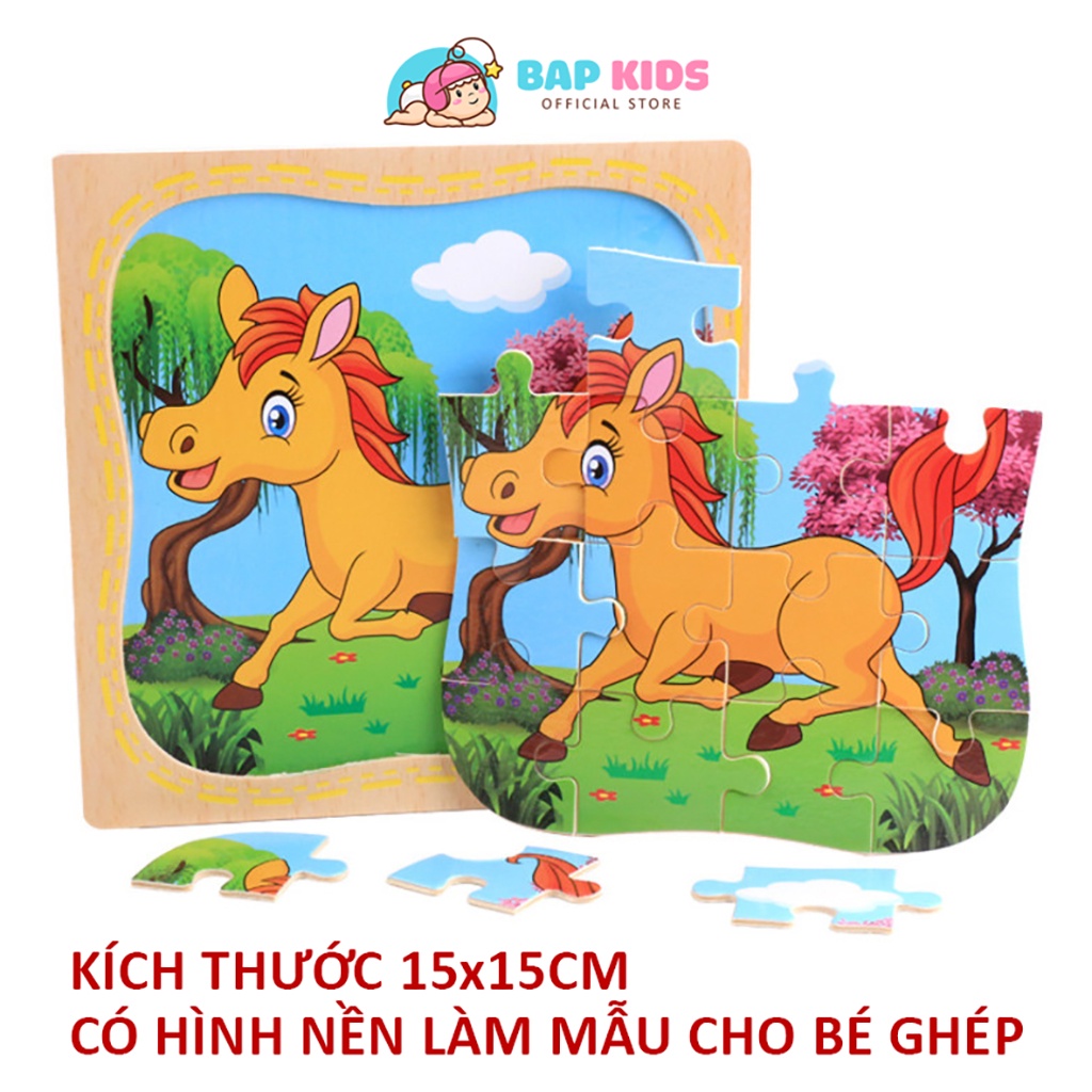 Đồ Chơi Ghép Tranh 16 Mảnh Bằng Gỗ 15x15cm Cho Bé Lắp Ráp Tranh Nhiều Chủ Đề