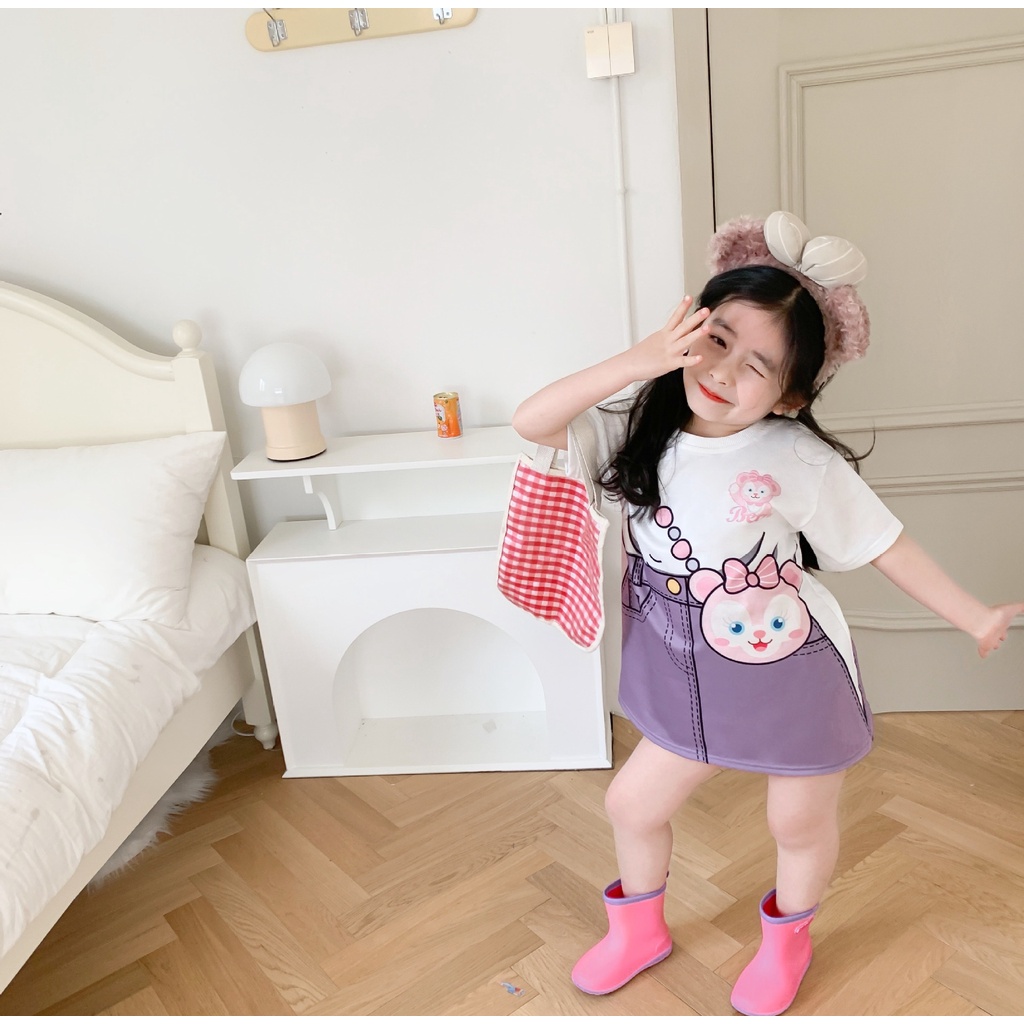 Aiyaya Váy Bé Gái Váy Hoạt Hình Giả Hai Mảnh Denim Váy Thời Trang Trẻ Em（0187）