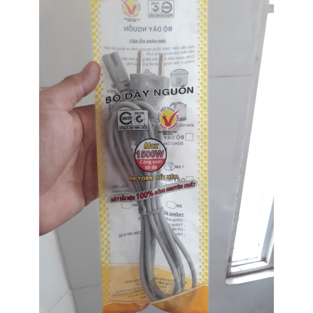 Dây Nguồn Số 8 Quạt Điện, Bình Siêu Tốc 1500W HONJIANDA 216 Dây 1M6 - Dây Đồng Nguyên Chất